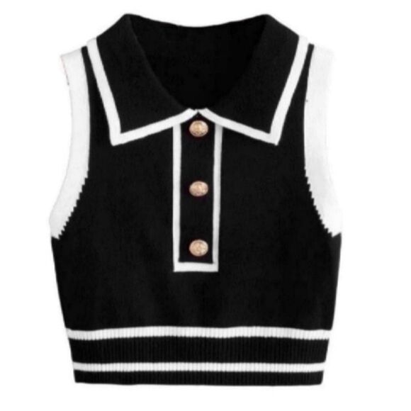 Women's Button Front Striped Collar Sleeveless Sweater Vest Knit Top size small - Picture 1 of 13